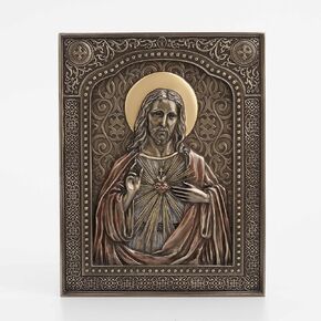 Veronese Design 7 1/2" The Sacred Heart of Jesus Wall Plaque Resin Sculpture Bronze Finish