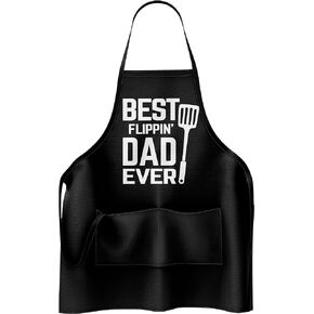Best Flipping Dad Ever Adjustable Large 1 Size Fits All - Poly/Cotton Apron with 2 Pockets - Father's Day Gift for Dad, Father, Husband, Chef