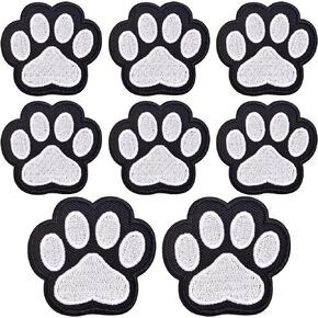 12pcs Self Adhesion Paw Print Patches Iron on Cat Dog Pet Footprint Patches Sew on Embroidery Applique Patche Badge for Clothing Dresses Jeans Hats Shoes Jackets Backpacks, Black White