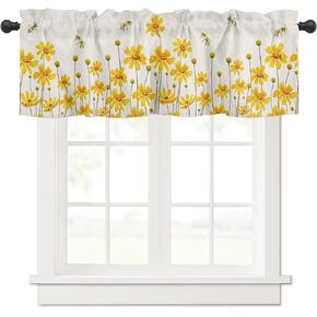 T&H XHome Kitchen Valances for Windows Farm Summer Eucalyptus Leaves Vase Black White Plaid 42" W x 12" L Window Valances Rod Pocket Short Curtains for Bathroom, Living Room, Bedroom, Farmhouse, Cafe