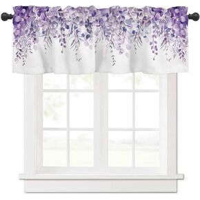 Curtain Valance 60" x 18", Purple Eucalyptus Leaves Window Valances Rod Pocket Curtains Drapes, Spring Floral Summer Botanical Short Topper Curtain for Kitchen Cafe Living Room, 1 Panel