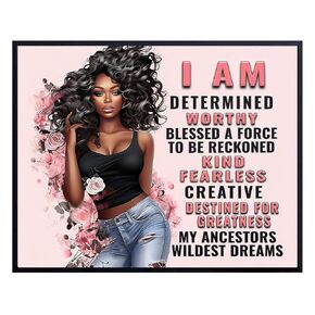 I Am inspiring Black Art - African American Wall Art Inspirational quote for Black women African Americans Black Girls - Women's empowerment Motivational poster - positive Affirmations Wall Decor Gift