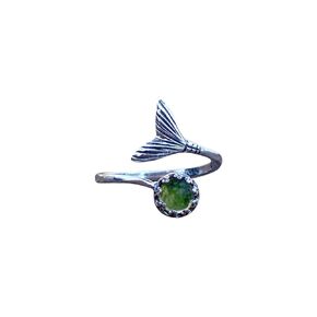 Recycled Early 1900's Olive Green Wine Bottle Mermaid Ring in Sterling Silver