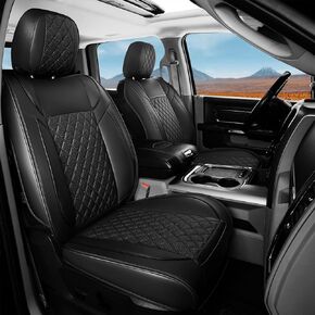 FREESOO Car Seat Covers for Dodge Ram 2019-2024 1500 Crew Cab New Body Leather Seat Cover Limited Longhorn Rebel Laramie Big Horn Tradesman TRX Pickup Truck Accessories Black Red
