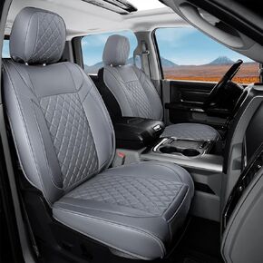 FREESOO Car Seat Covers for Dodge Ram 2019-2024 1500 Crew Cab New Body Leather Seat Cover Limited Longhorn Rebel Laramie Big Horn Tradesman TRX Pickup Truck Accessories Black Red