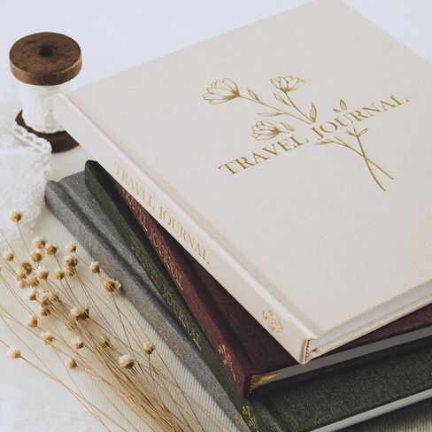 Lanpn Travel Photo Journal Notebook للنساء والرجال، دفتر ذكريات السفر من الكتان مع مطالبات ومجلات الذكرى السنوية وهدايا السفر (بيج، 110 صفحة) in Kuwait