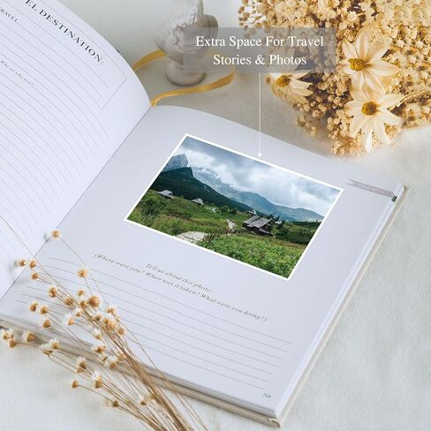 Lanpn Travel Photo Journal Notebook للنساء والرجال، دفتر ذكريات السفر من الكتان مع مطالبات ومجلات الذكرى السنوية وهدايا السفر (بيج، 110 صفحة) in Kuwait