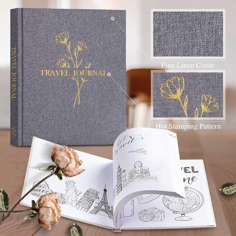 Lanpn Travel Photo Journal Notebook للنساء والرجال، دفتر ذكريات السفر من الكتان مع مطالبات ومجلات الذكرى السنوية وهدايا السفر (بيج، 110 صفحة) in Kuwait