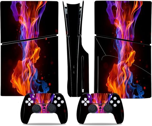 غطاء لاصق من الفينيل لإصدار القرص النحيف لجهاز PS5، ووحدة التحكم بالنار باللون الأحمر والأزرق وجلد وحدات التحكم in Kuwait