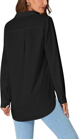 LYANER Women's Collar V Neck Button Down Long Sleeve Casual Work Office Blouse Shirts Top in Saudi Arabia