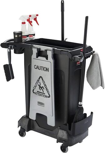 Rubbermaid Commercial Products Slim Jim Rim Caddy Kit + 23-Gallon Container Trash Can/Utility Cart, Black, Janitorial/Housekeeping Cart for Office/School/Hospital/Public Facility in Saudi Arabia