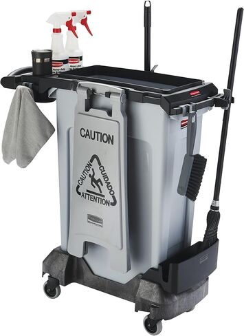 Rubbermaid Commercial Products Slim Jim Rim Caddy Kit + 23-Gallon Container Trash Can/Utility Cart, Black, Janitorial/Housekeeping Cart for Office/School/Hospital/Public Facility in Saudi Arabia