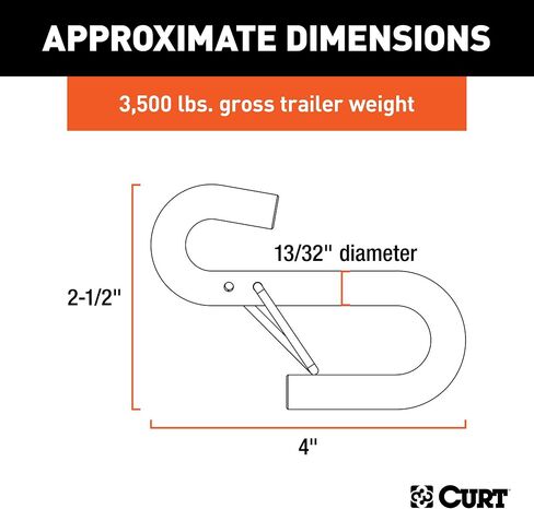 CURT 81840 13/32-Inch Certified Trailer Safety Chain S-Hook with Latch, 3,500 lbs, CLEAR ZINC in Saudi Arabia