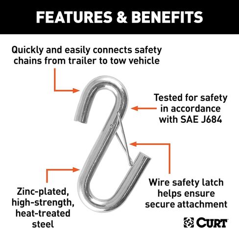 CURT 81840 13/32-Inch Certified Trailer Safety Chain S-Hook with Latch, 3,500 lbs, CLEAR ZINC in Saudi Arabia
