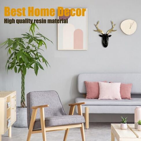 changqing Deer Head Wall Decor Frosting Black Faux Resin Animal Head with Gold Antlers for Wall Mount Decoration Christmas Decoration Christmas Gift, Size 10" x 5" x 12" in Saudi Arabia
