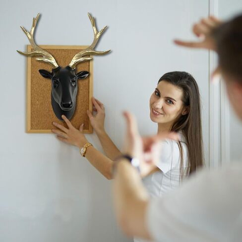 changqing Deer Head Wall Decor Frosting Black Faux Resin Animal Head with Gold Antlers for Wall Mount Decoration Christmas Decoration Christmas Gift, Size 10" x 5" x 12" in Saudi Arabia