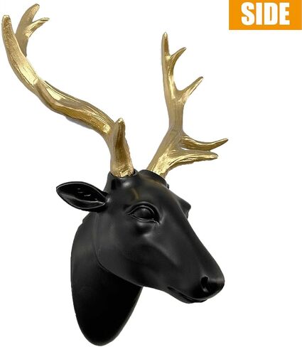 تشانغتشينغ الغزلان رئيس جدار ديكور صقيع الأسود الراتنج فو رأس الحيوان مع قرون الذهب للجدار جبل الديكور عيد الميلاد الديكور هدية عيد الميلاد، حجم 10 "× 5" × 12 " in Kuwait