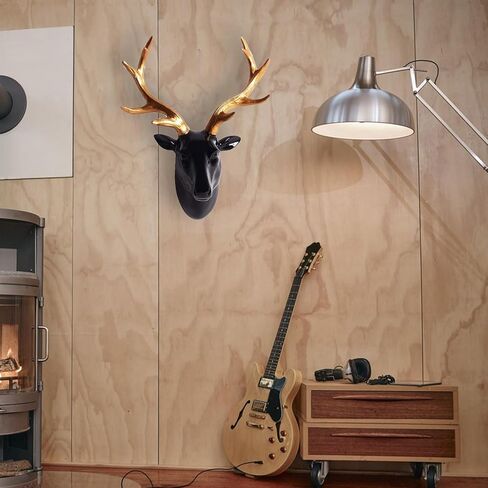 تشانغتشينغ الغزلان رئيس جدار ديكور صقيع الأسود الراتنج فو رأس الحيوان مع قرون الذهب للجدار جبل الديكور عيد الميلاد الديكور هدية عيد الميلاد، حجم 10 "× 5" × 12 " in Kuwait