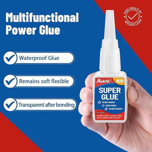 غراء فائق، لاصق Aukfa Cyanoacrylate قوي الترابط وغراء سريع الجفاف لاحتياجات الإصلاح الخاصة بك، غراء إصلاح Cyanoacrylate لجميع الأغراض للسيراميك المنزلي والبلاستيك والزجاج والخشب والحرف اليدوية in Kuwait
