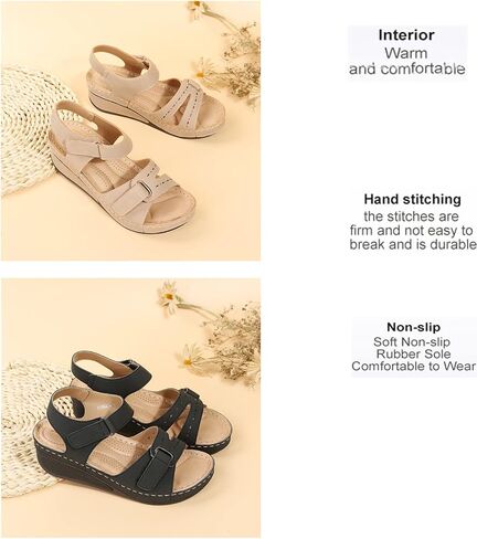 Women's Comfortable Low Heel Sandals,Sandals with Adjustable Straps and Arch Support,Casual Roman Style Walking Sandals. in Kuwait