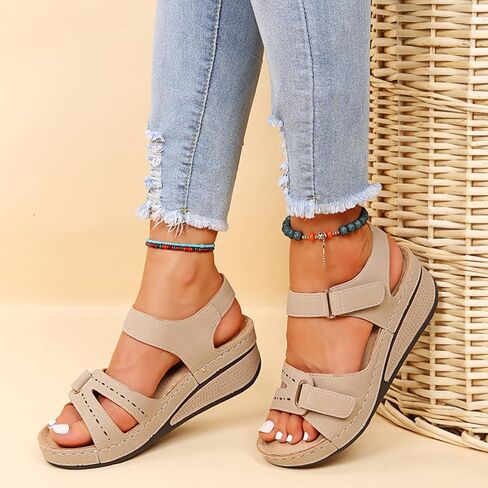 Women's Comfortable Low Heel Sandals,Sandals with Adjustable Straps and Arch Support,Casual Roman Style Walking Sandals. in Kuwait
