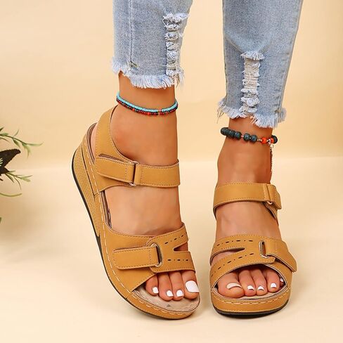 Women's Comfortable Low Heel Sandals,Sandals with Adjustable Straps and Arch Support,Casual Roman Style Walking Sandals. in Kuwait