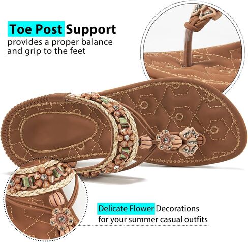 Sandals Women Dressy Summer: Comfortable Elastic Ankle Strap Womens Flat Sandals Bohemian Rhinestone Beaded Beach Shoes in Saudi Arabia
