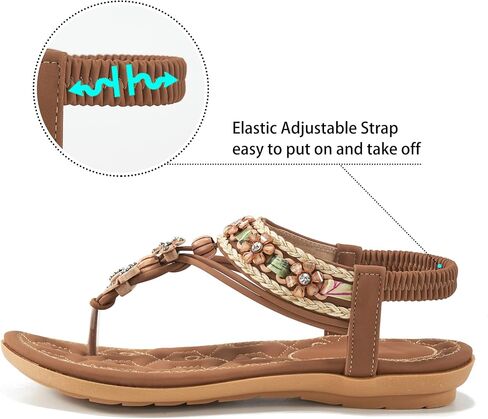 Sandals Women Dressy Summer: Comfortable Elastic Ankle Strap Womens Flat Sandals Bohemian Rhinestone Beaded Beach Shoes in Saudi Arabia