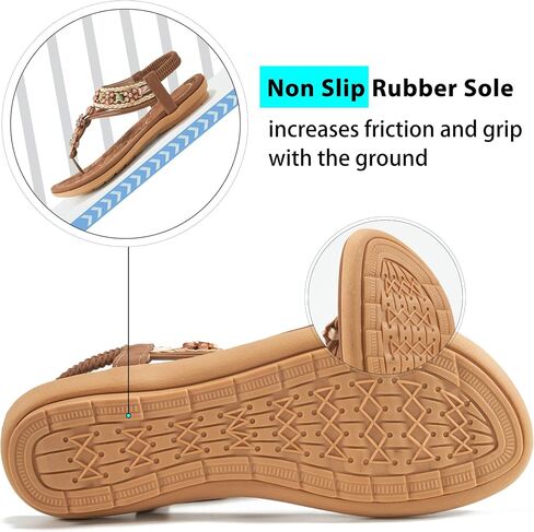 Sandals Women Dressy Summer: Comfortable Elastic Ankle Strap Womens Flat Sandals Bohemian Rhinestone Beaded Beach Shoes in Saudi Arabia