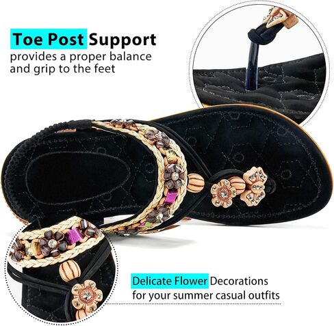 Sandals Women Dressy Summer: Comfortable Elastic Ankle Strap Womens Flat Sandals Bohemian Rhinestone Beaded Beach Shoes in Saudi Arabia