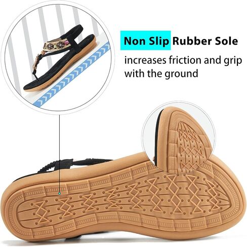 Sandals Women Dressy Summer: Comfortable Elastic Ankle Strap Womens Flat Sandals Bohemian Rhinestone Beaded Beach Shoes in Saudi Arabia