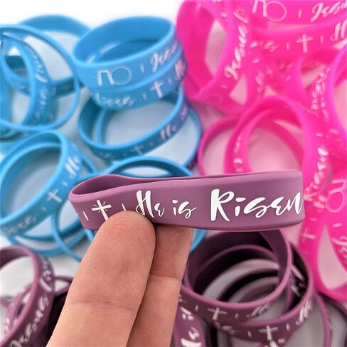 Easter Filler Egg Set | Set of 100 | Alive Edition | Silicone Bracelets - [Size - Small 2yr - 12yr Wrist] (100) | Mini Cross Penant (100) | Sticker (100) in Saudi Arabia