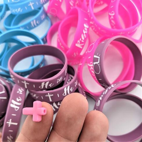 Easter Filler Egg Set | Set of 100 | Alive Edition | Silicone Bracelets - [Size - Small 2yr - 12yr Wrist] (100) | Mini Cross Penant (100) | Sticker (100) in Saudi Arabia