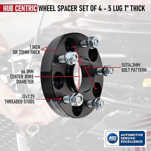 مجموعة فاصل عجلات مركزية مكونة من 4-5 عروة بسمك 1 بوصة وسمك 25 مم محور مركزي 5 × 114.3 مم - متوافقة مع سيارات نيسان وإنفينيتي - 350Z، 370Z. ألتيما، ماكسيما، باثفايندر، روج، سينترا، G35، JX35، FX35 in Kuwait