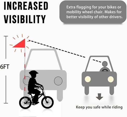 علم أمان الكرسي المتحرك، علم سلامة الدراجة، بوليستر كامل اللون مقاوم للتمزق ومقاوم للماء باللون الأزرق مع علم عاكس، علم الدراجة مع أقطاب من الألياف الزجاجية شديدة التحمل للسلامة 6 أقدام ارتفاع قابل للتعديل in Kuwait