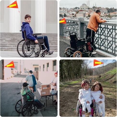 علم أمان الكرسي المتحرك، علم سلامة الدراجة، بوليستر كامل اللون مقاوم للتمزق ومقاوم للماء باللون الأزرق مع علم عاكس، علم الدراجة مع أقطاب من الألياف الزجاجية شديدة التحمل للسلامة 6 أقدام ارتفاع قابل للتعديل in Kuwait