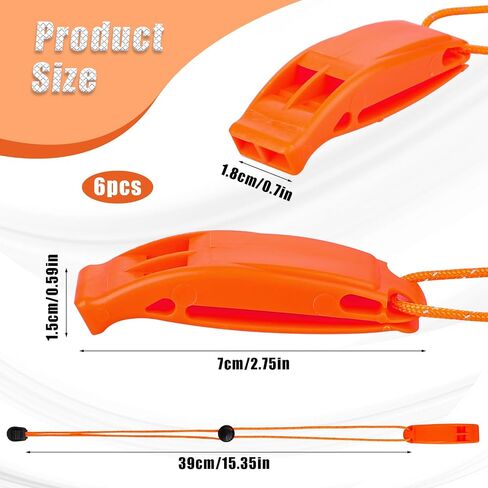 6Pcs Emergency Whistles with Lanyard, Survival Whistles Loud Safety Whistle, Marine Whistle with Adjustable Reflective Lanyard, Super Loud Floating Whistles for Emergency in Saudi Arabia