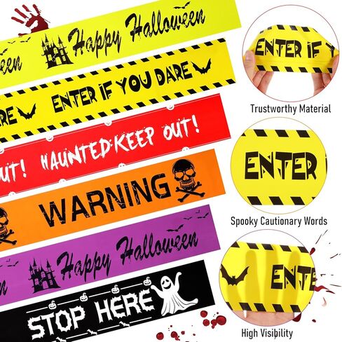 6 قطع من شريط الرعب للهالوين، شريط مخيف للهالوين، تصميم مختلف، أشرطة تحذير للهالوين، شريط خوف الزومبي للخدعة أو العلاج، تزيين حفلات الهالوين المسكونة in Kuwait