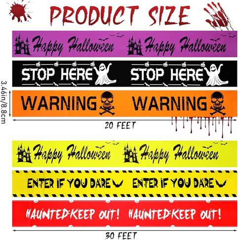 6 قطع من شريط الرعب للهالوين، شريط مخيف للهالوين، تصميم مختلف، أشرطة تحذير للهالوين، شريط خوف الزومبي للخدعة أو العلاج، تزيين حفلات الهالوين المسكونة in Kuwait