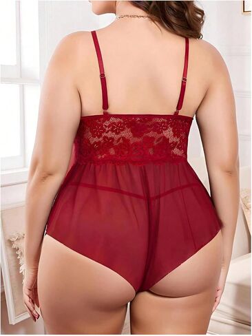 MakeMeChic Women's Plus Size Lace Sexy Lingerie V Neck Teddy Chemise Sleepwear in Saudi Arabia