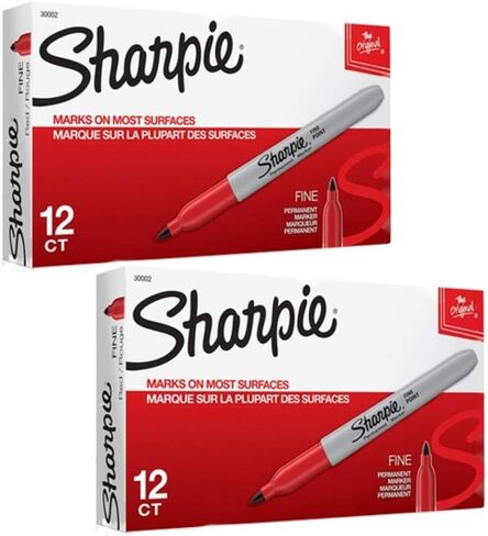 Sharpie 30002 Fine Point Permanent Marker, Marks On Paper and Plastic, Resist Fading and Water, AP Certified, Red Color, Pack Of 2 Boxes Of 12 Markers in Saudi Arabia