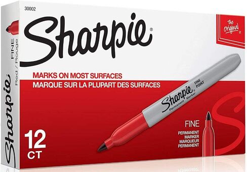 Sharpie 30002 Fine Point Permanent Marker, Marks On Paper and Plastic, Resist Fading and Water, AP Certified, Red Color, Pack Of 2 Boxes Of 12 Markers in Saudi Arabia