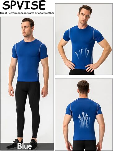 SPVISE 1/2 Pack Short Sleeve Compression Shirt Men Athletic Workout T-Shirts Running Tops Cool Dry Baselayer Gym Undershirts in Kuwait