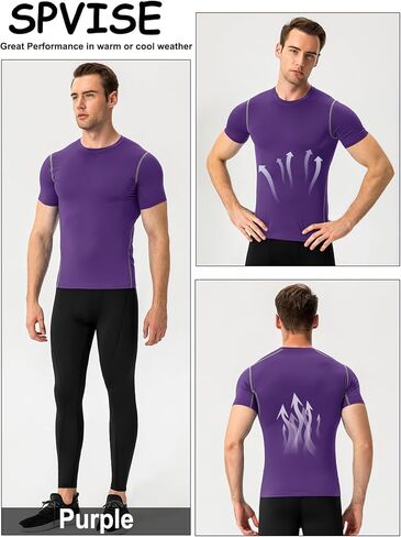 SPVISE 1/2 Pack Short Sleeve Compression Shirt Men Athletic Workout T-Shirts Running Tops Cool Dry Baselayer Gym Undershirts in Kuwait
