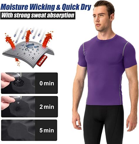 SPVISE 1/2 Pack Short Sleeve Compression Shirt Men Athletic Workout T-Shirts Running Tops Cool Dry Baselayer Gym Undershirts in Kuwait