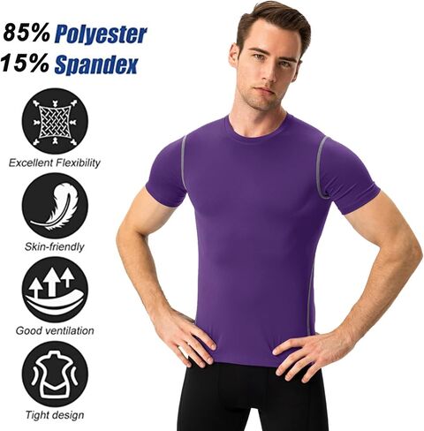 SPVISE 1/2 Pack Short Sleeve Compression Shirt Men Athletic Workout T-Shirts Running Tops Cool Dry Baselayer Gym Undershirts in Kuwait