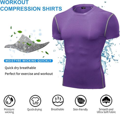 SPVISE 1/2 Pack Short Sleeve Compression Shirt Men Athletic Workout T-Shirts Running Tops Cool Dry Baselayer Gym Undershirts in Kuwait