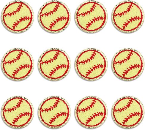 12 Pack Baseball Patches Iron on Sequin Gold Edges Chenille Patches Baseball Patches Sew on Applique Sports Embroidered Patch Badge for Clothes Repair, Hat, Dress, Jeans, Jacket, Backpacks, DIY Crafts in Saudi Arabia