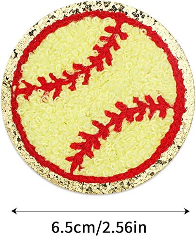 12 Pack Baseball Patches Iron on Sequin Gold Edges Chenille Patches Baseball Patches Sew on Applique Sports Embroidered Patch Badge for Clothes Repair, Hat, Dress, Jeans, Jacket, Backpacks, DIY Crafts in Saudi Arabia