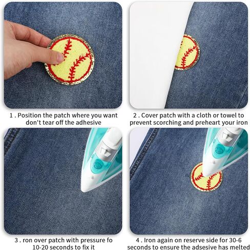 12 Pack Baseball Patches Iron on Sequin Gold Edges Chenille Patches Baseball Patches Sew on Applique Sports Embroidered Patch Badge for Clothes Repair, Hat, Dress, Jeans, Jacket, Backpacks, DIY Crafts in Saudi Arabia